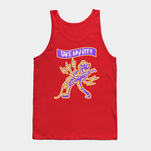 Take My Riff: Whimsical Guitarist Harmony in Purple, White, and Orange Tank Top by PopArtyParty